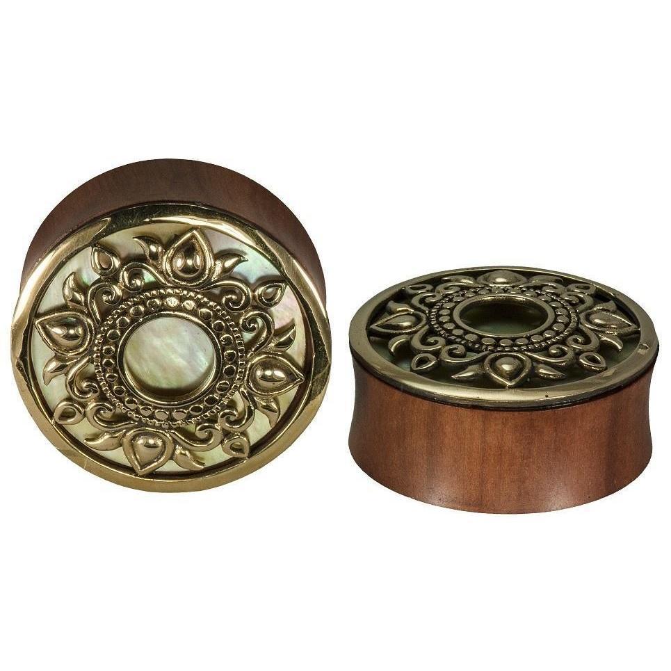 Buddha Jewelry Philomena Plugs Mother of Pearl w Brass Deep